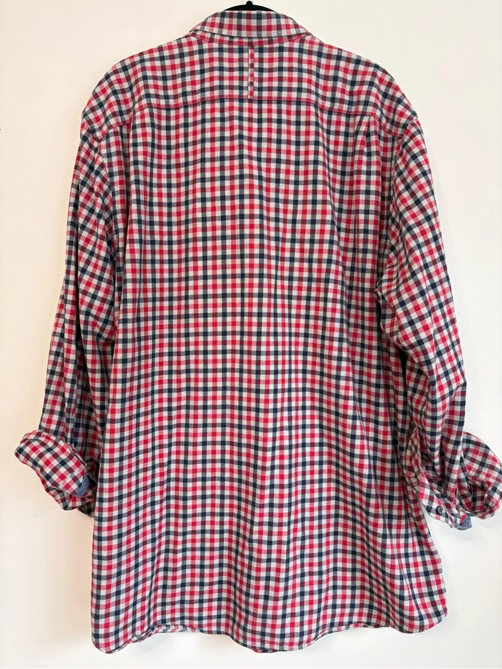 Banana Republic Plaid Navy Red Gray Gingham Lightweight Flannel Sz XXL Tall